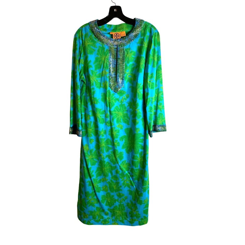 Tory Burch Green and Turquoise Floral Kaftan